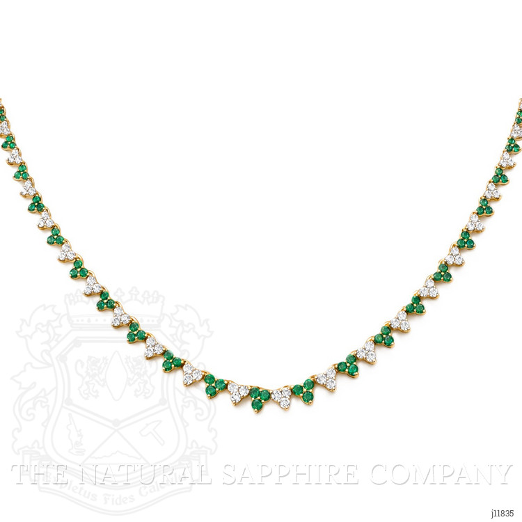 1.39 Ct. Emerald and Natural Diamond Pave Necklace, 14K Yellow Gold
