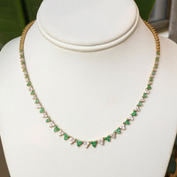1.39 Ct. Emerald and Natural Diamond Pave Necklace, 14K Yellow Gold Image
