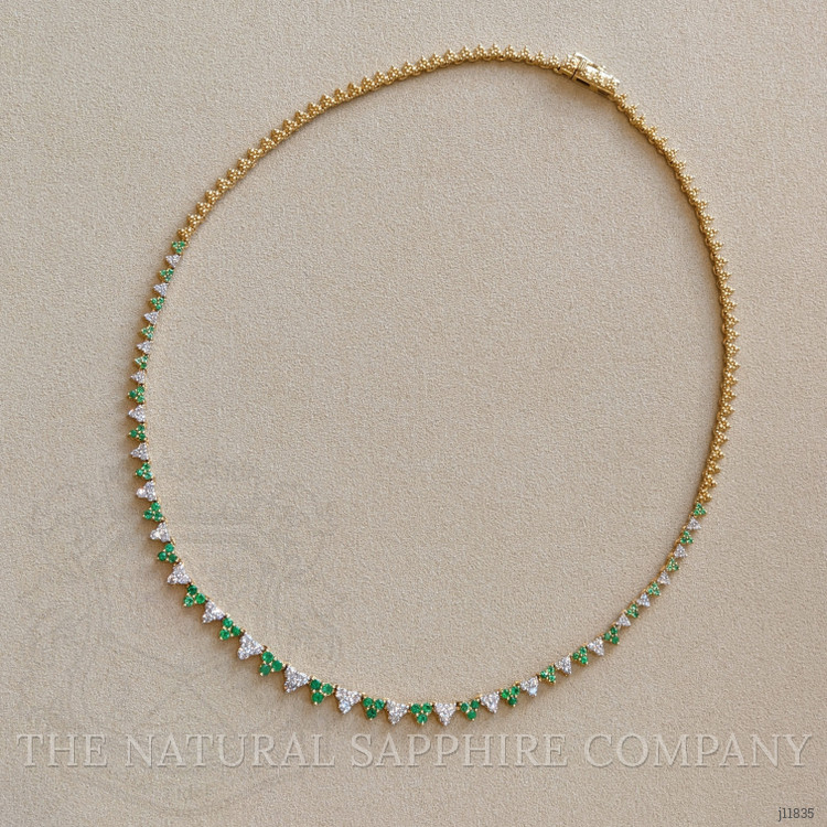 1.39 Ct. Emerald and Natural Diamond Pave Necklace, 14K Yellow Gold