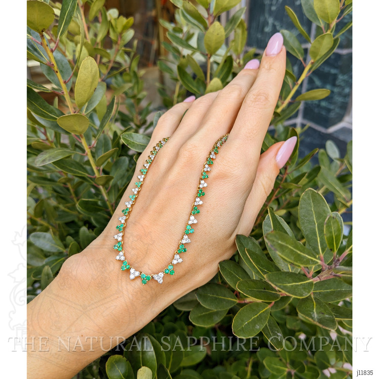 1.39 Ct. Emerald and Natural Diamond Pave Necklace, 14K Yellow Gold