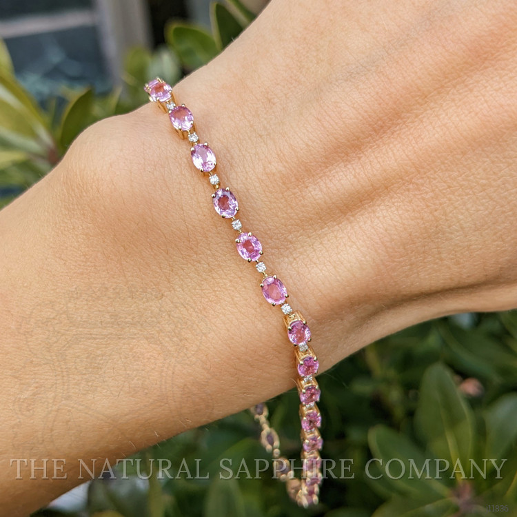 6.77 Ct.Tw. Pink Sapphire and Natural Diamond Tennis/Line Bracelet, 14K Yellow Gold