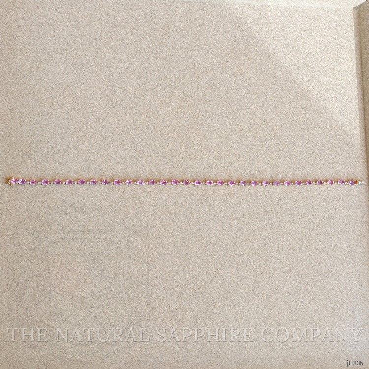 6.77 Ct.Tw. Pink Sapphire and Natural Diamond Tennis/Line Bracelet, 14K Yellow Gold