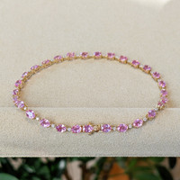 6.77&nbsp;Ct.Tw.Total Carat Weight Pink Sapphire and Natural Diamond Tennis/Line Bracelet, 14K Yellow Gold Image