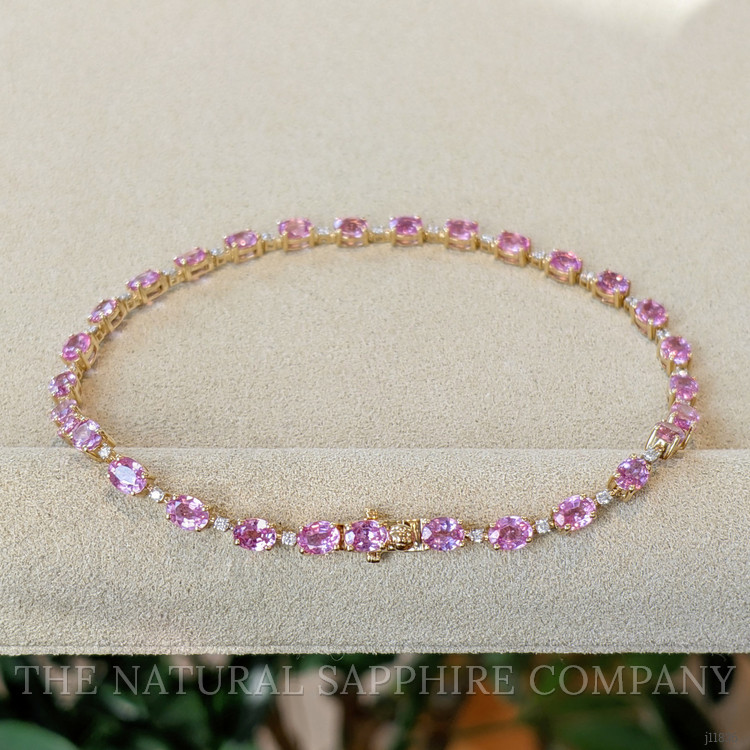 6.77 Ct.Tw. Pink Sapphire and Natural Diamond Tennis/Line Bracelet, 14K Yellow Gold