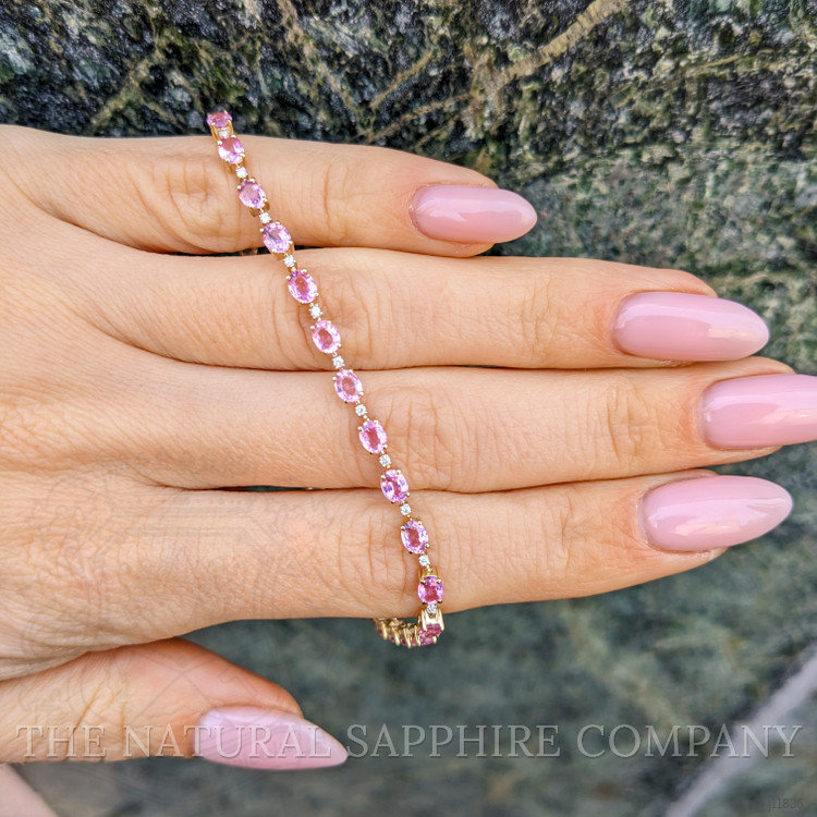 6.77 Ct.Tw. Pink Sapphire and Natural Diamond Tennis/Line Bracelet, 14K Yellow Gold