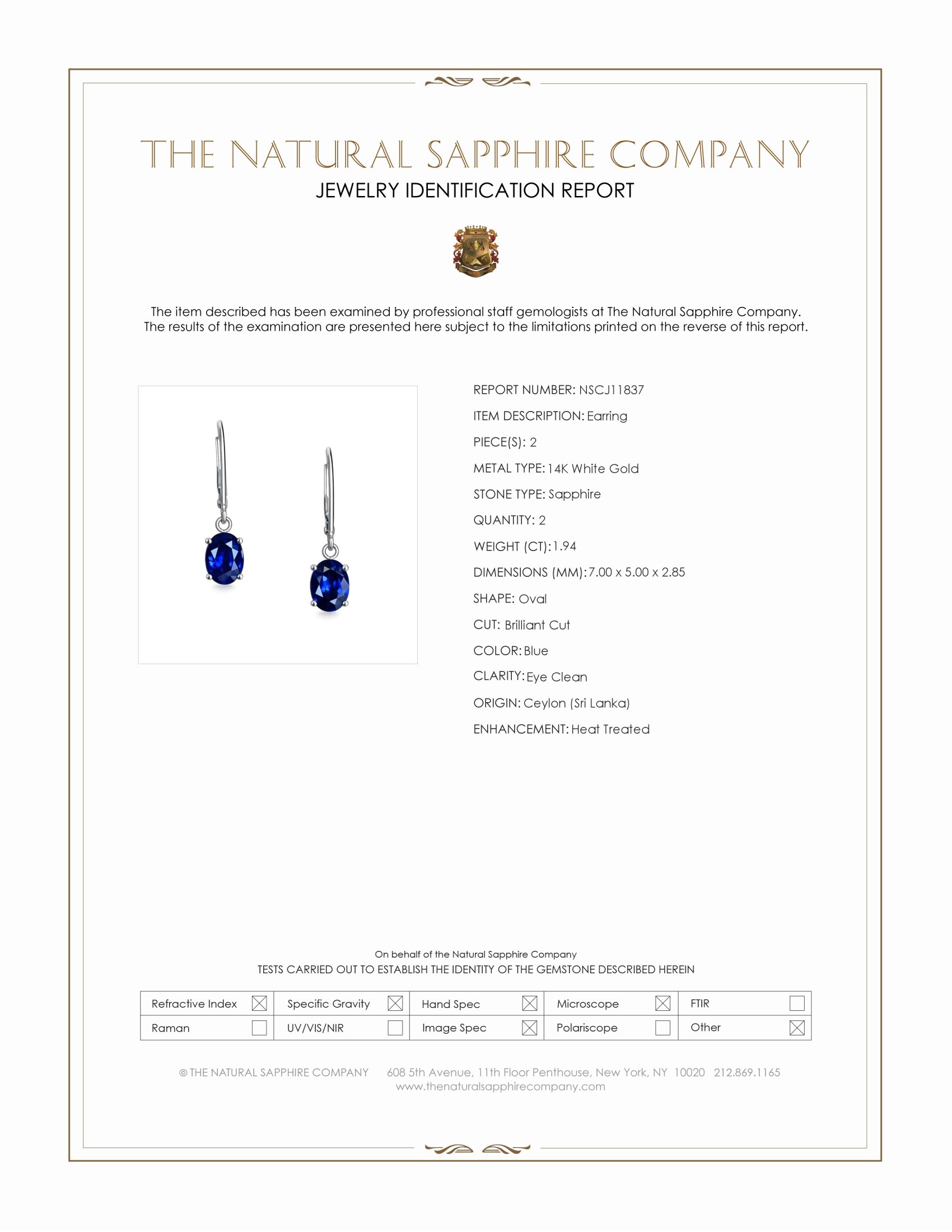 1.94 Ct.Tw. Blue Sapphire Drops Earrings, 14K White Gold