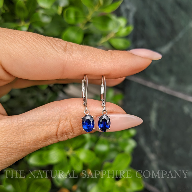 1.94 Ct.Tw. Blue Sapphire Drops Earrings, 14K White Gold