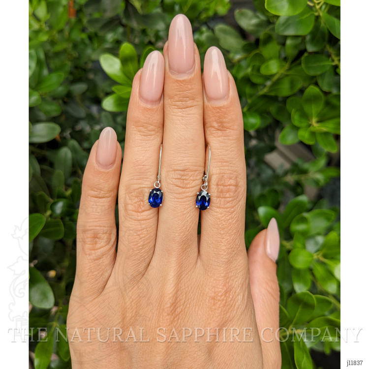 1.94 Ct.Tw. Blue Sapphire Drops Earrings, 14K White Gold