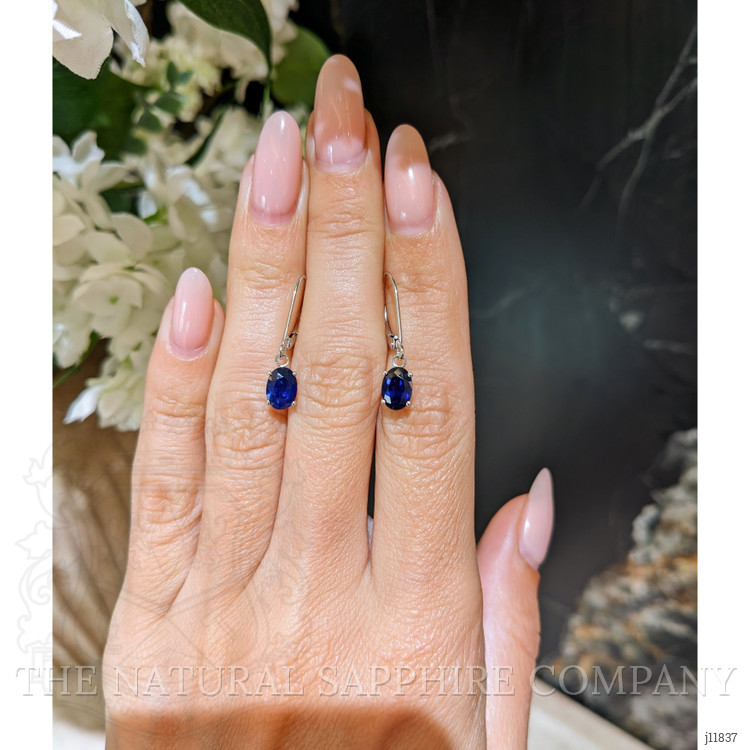1.94 Ct.Tw. Blue Sapphire Drops Earrings, 14K White Gold