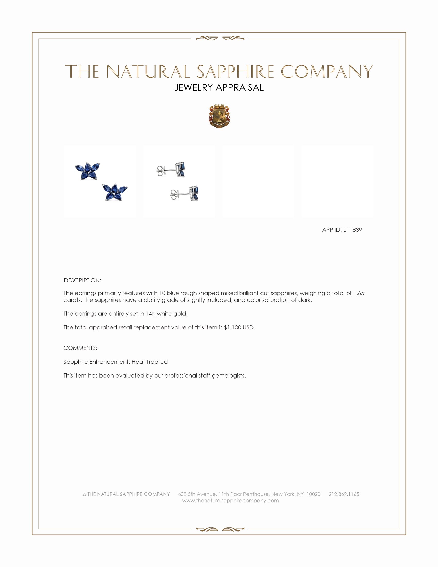 1.65 Ct.Tw. Blue Sapphire Studs Earrings, 14K White Gold