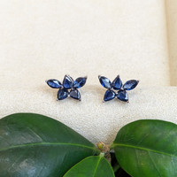 1.65&nbsp;Ct.Tw.Total Carat Weight Blue Sapphire Studs Earrings, 14K White Gold Life Style