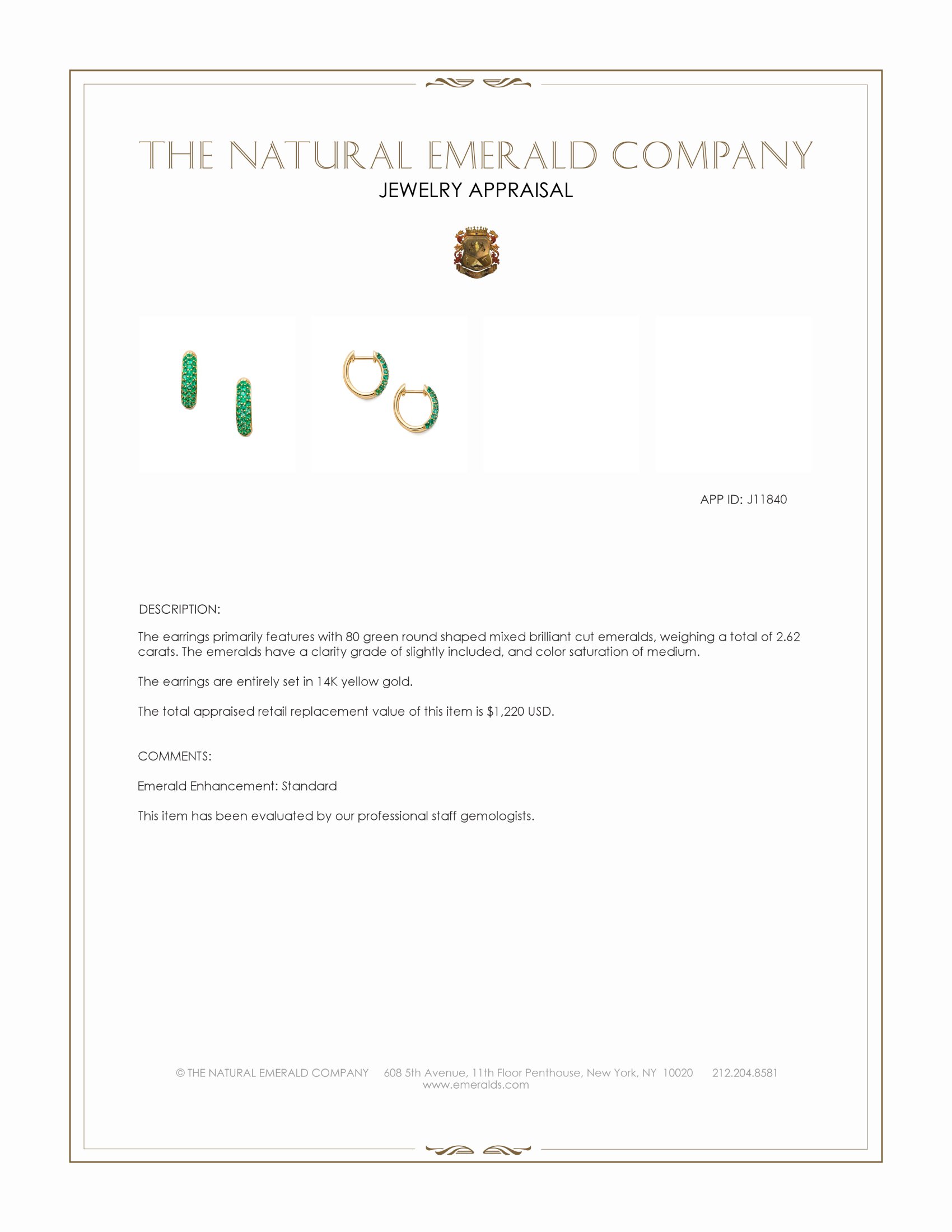 2.62 Ct.Tw. Emerald Pave Earrings, 14K Yellow Gold