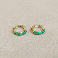 2.62&nbsp;Ct.Tw.Total Carat Weight Emerald Pave Earrings, 14K Yellow Gold Life Style