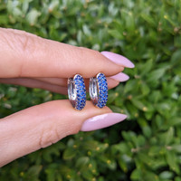 2.81&nbsp;Ct.Tw.Total Carat Weight Blue Sapphire Pave Earrings, 14K White Gold Life Style