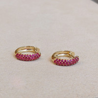 0.91 Ct.Tw.Total Carat Weight Ruby Pave Earrings, 14K Yellow Gold Life Style