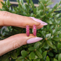 0.91&nbsp;Ct.Tw.Total Carat Weight Ruby Pave Earrings, 14K Yellow Gold Life Style