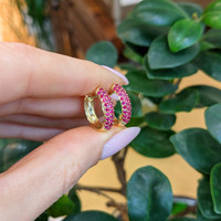 0.91 Ct.Tw.Total Carat Weight Ruby Pave Earrings, 14K Yellow Gold Life Style