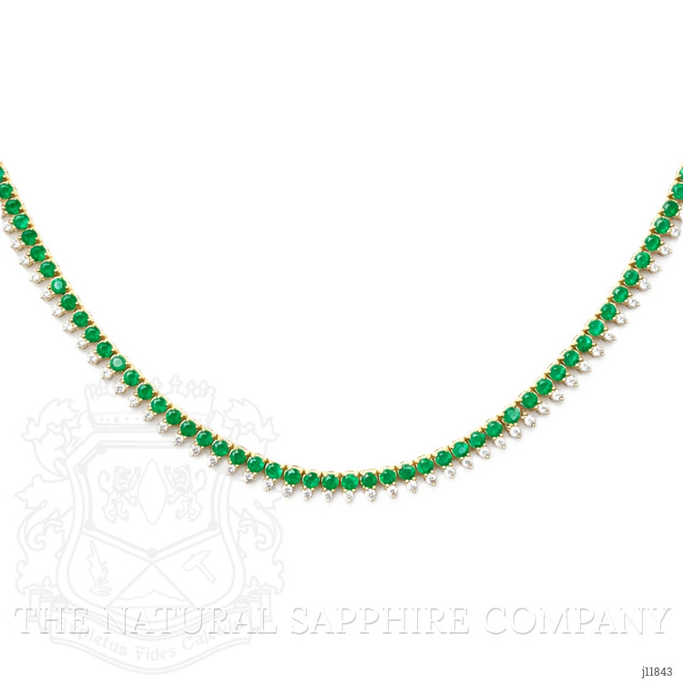 5.20 Ct. Emerald and Natural Diamond Pave Necklace, 14K Yellow Gold