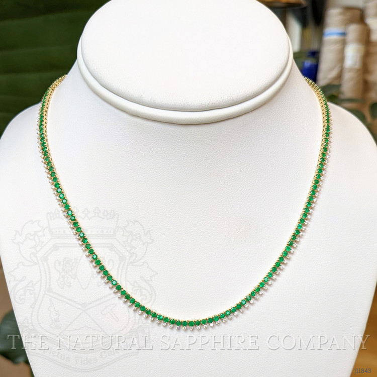 5.20 Ct. Emerald and Natural Diamond Pave Necklace, 14K Yellow Gold