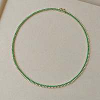 5.20 Ct. Emerald and Natural Diamond Pave Necklace, 14K Yellow Gold Image