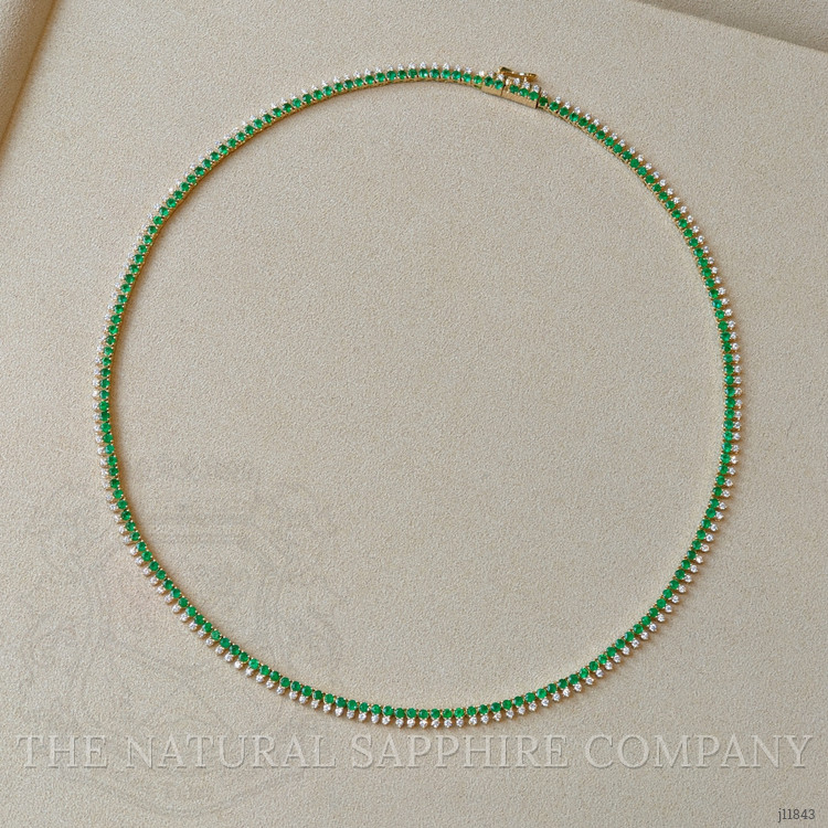 5.20 Ct. Emerald and Natural Diamond Pave Necklace, 14K Yellow Gold