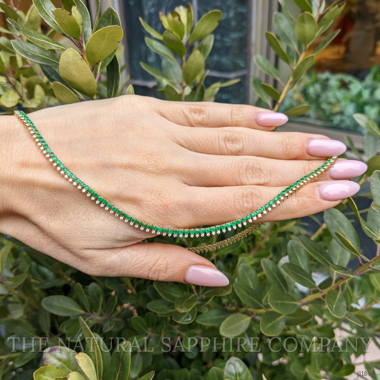 5.20 Ct. Emerald and Natural Diamond Pave Necklace, 14K Yellow Gold