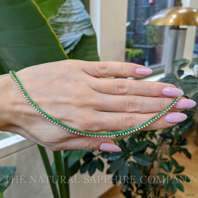 5.20 Ct. Emerald and Natural Diamond Pave Necklace, 14K Yellow Gold