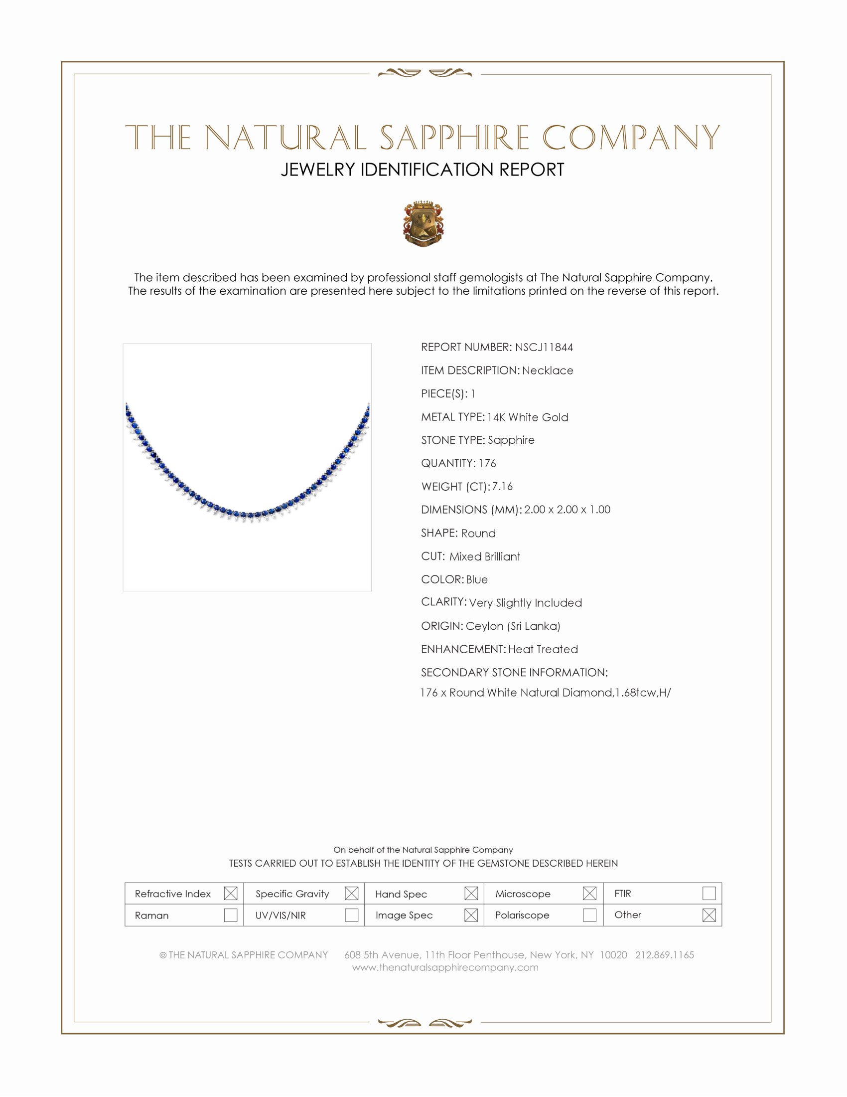 7.16 Ct. Blue Sapphire and Natural Diamond Pave Necklace, 14K White Gold