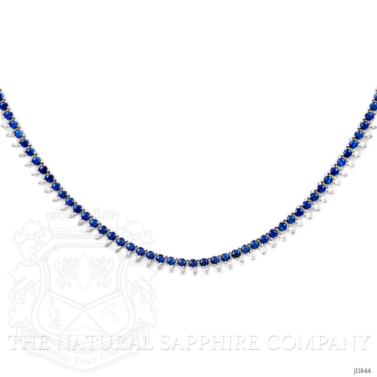 7.16 Ct. Blue Sapphire and Natural Diamond Pave Necklace, 14K White Gold