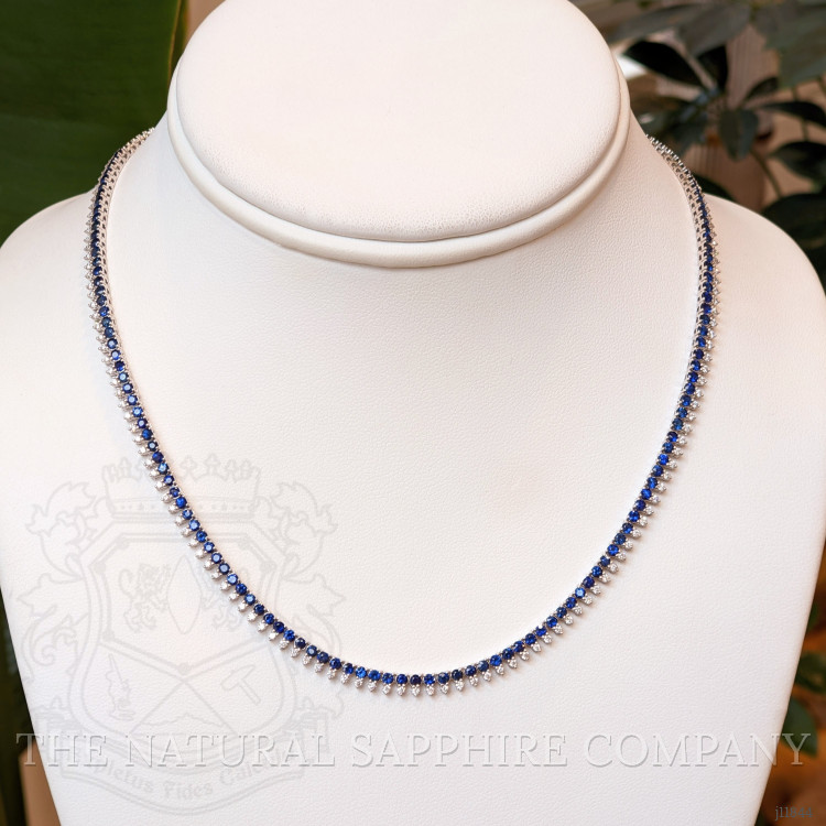 7.16 Ct. Blue Sapphire and Natural Diamond Pave Necklace, 14K White Gold