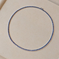 7.16 Ct. Blue Sapphire and Natural Diamond Pave Necklace, 14K White Gold Image
