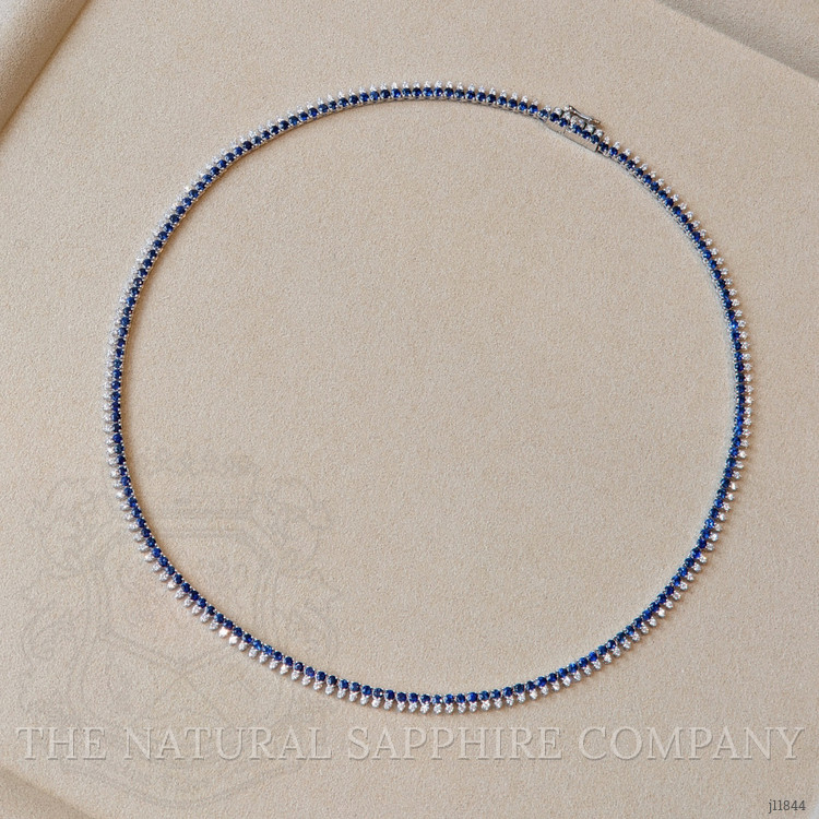 7.16 Ct. Blue Sapphire and Natural Diamond Pave Necklace, 14K White Gold