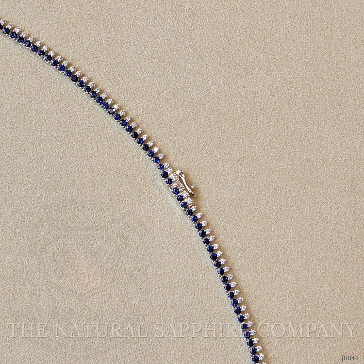 7.16 Ct. Blue Sapphire and Natural Diamond Pave Necklace, 14K White Gold