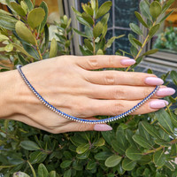 7.16 Ct. Blue Sapphire and Natural Diamond Pave Necklace, 14K White Gold Life Style