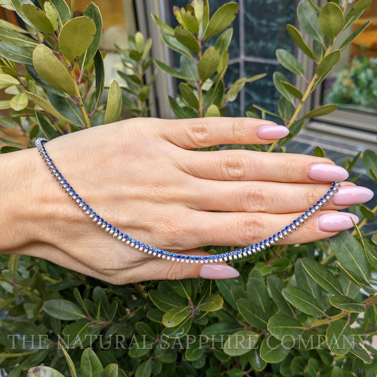 7.16 Ct. Blue Sapphire and Natural Diamond Pave Necklace, 14K White Gold