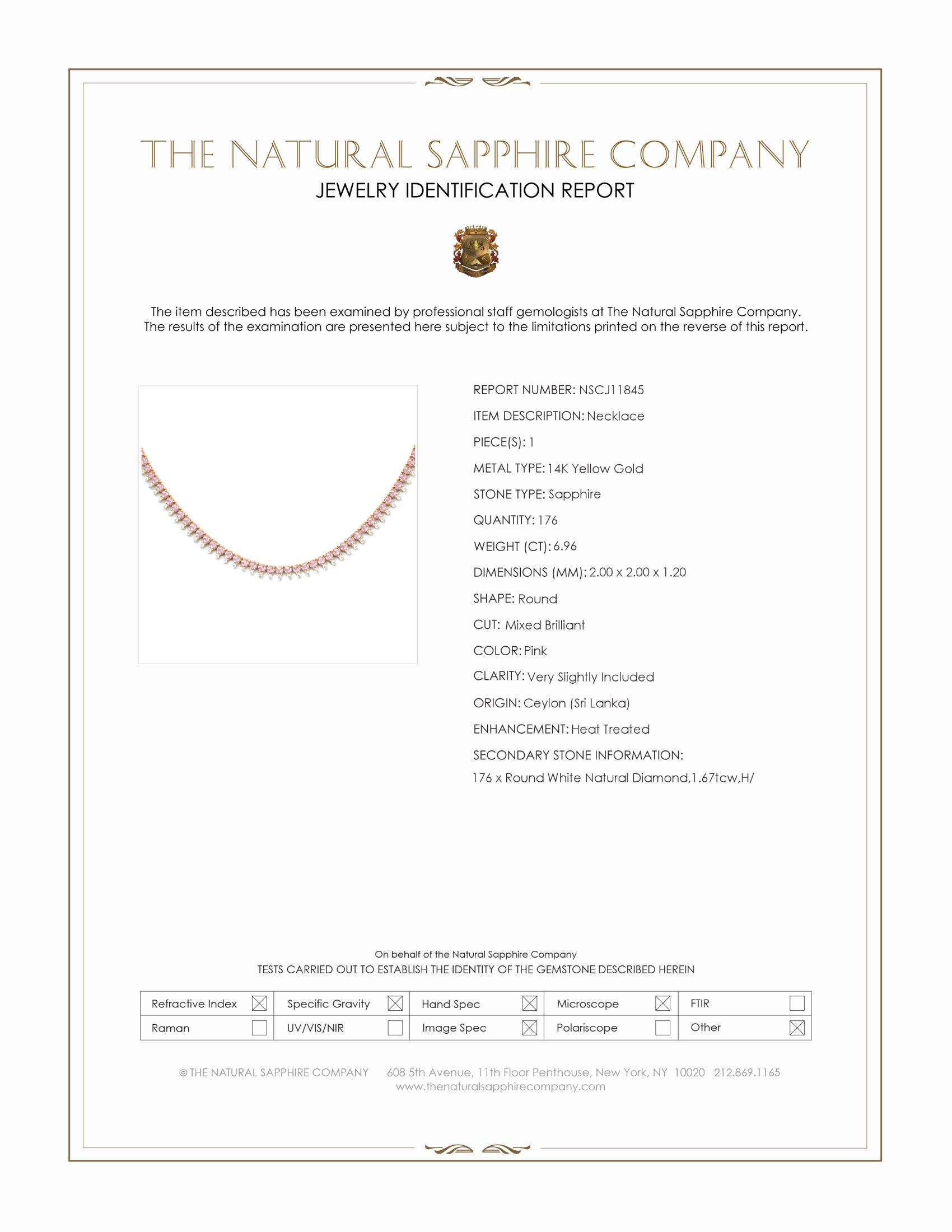 6.96 Ct. Pink Sapphire and Natural Diamond Pave Necklace, 14K Yellow Gold