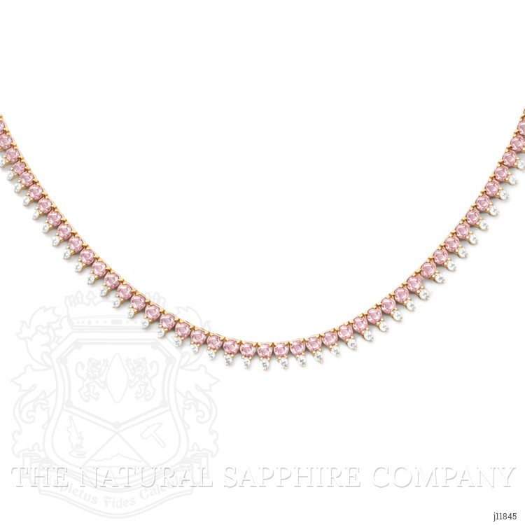 6.96 Ct. Pink Sapphire and Natural Diamond Pave Necklace, 14K Yellow Gold