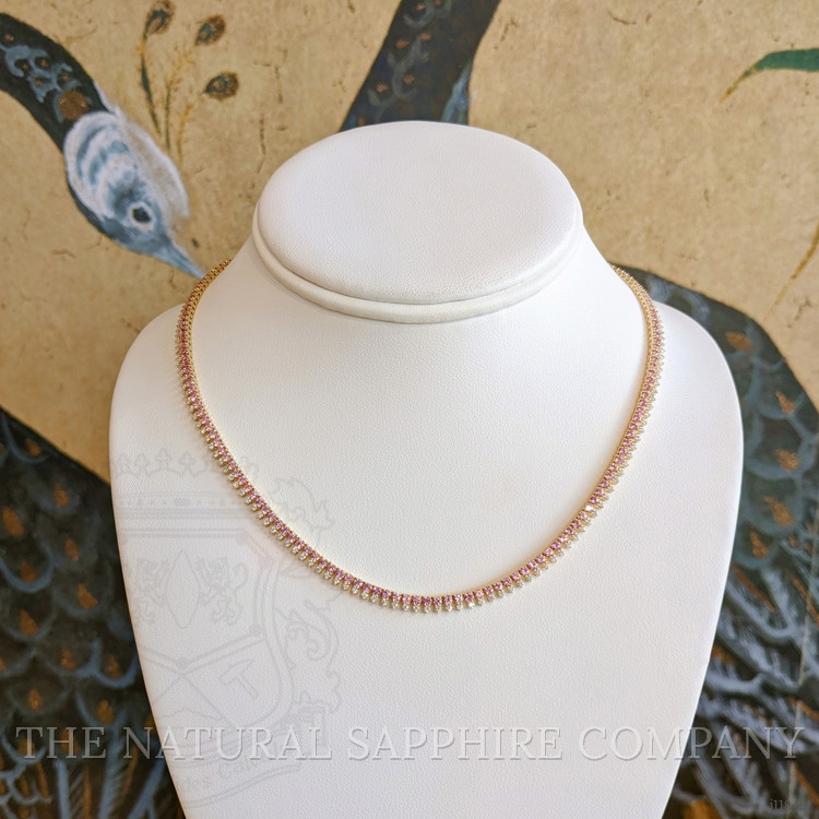 6.96 Ct. Pink Sapphire and Natural Diamond Pave Necklace, 14K Yellow Gold