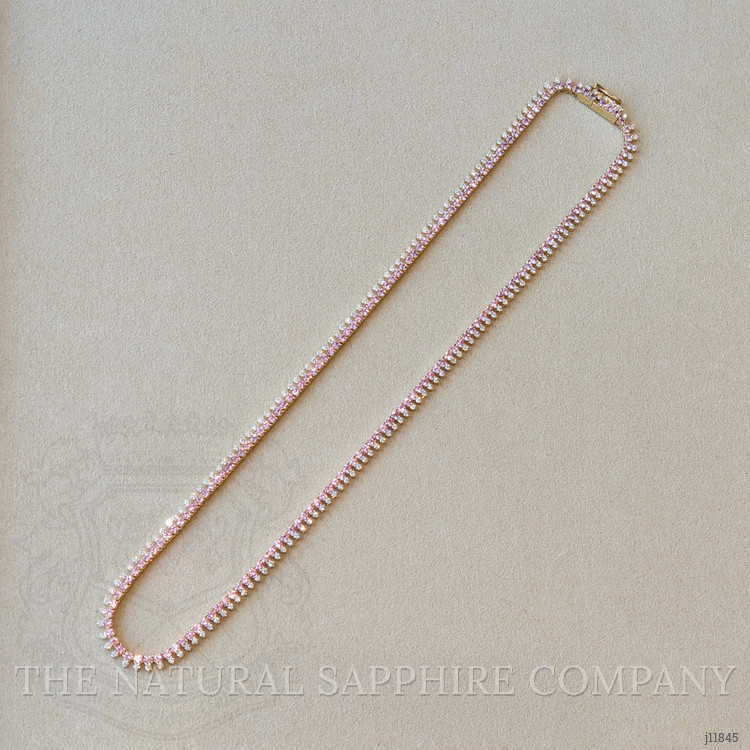 6.96 Ct. Pink Sapphire and Natural Diamond Pave Necklace, 14K Yellow Gold