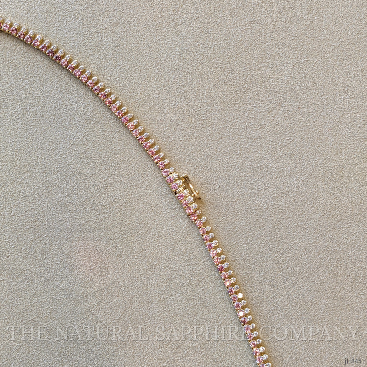 6.96 Ct. Pink Sapphire and Natural Diamond Pave Necklace, 14K Yellow Gold