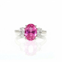 3.01 Ct. Pink Sapphire and Natural Diamond Three Stone Ring, Platinum 950 Video