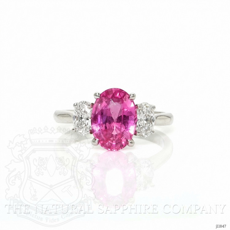 3.01 Ct. Pink Sapphire and Natural Diamond Three Stone Ring, Platinum 950