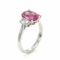 3.01 Ct. Pink Sapphire and Natural Diamond Three Stone Ring, Platinum 950 Image