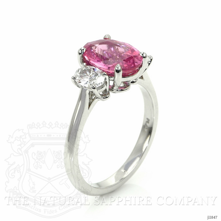 3.01 Ct. Pink Sapphire and Natural Diamond Three Stone Ring, Platinum 950