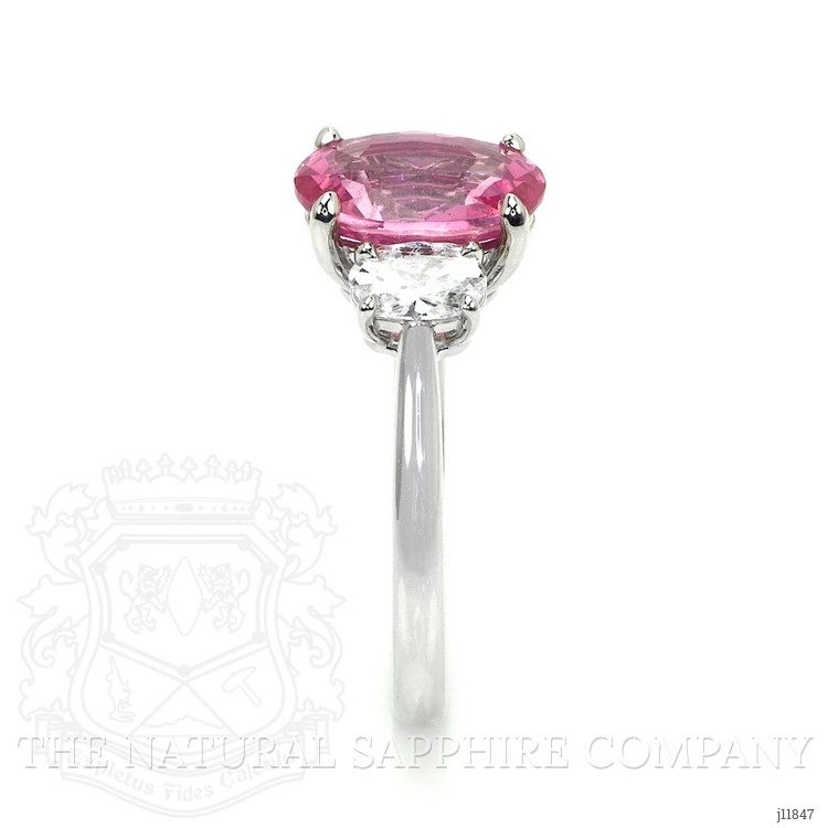 3.01 Ct. Pink Sapphire and Natural Diamond Three Stone Ring, Platinum 950