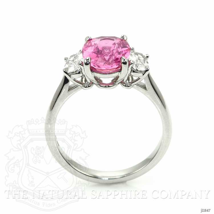 3.01 Ct. Pink Sapphire and Natural Diamond Three Stone Ring, Platinum 950