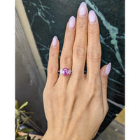 3.01 Ct. Pink Sapphire and Natural Diamond Three Stone Ring, Platinum 950 Life Style