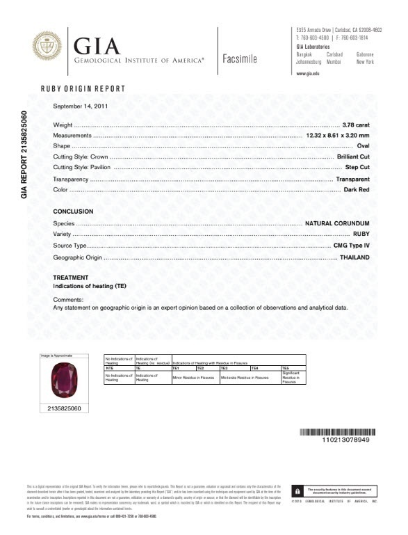 3.78 Ct. Ruby and Natural Diamond Three Stone Ring, Platinum 950