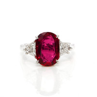 3.78 Ct. Ruby and Natural Diamond Three Stone Ring, Platinum 950 Video