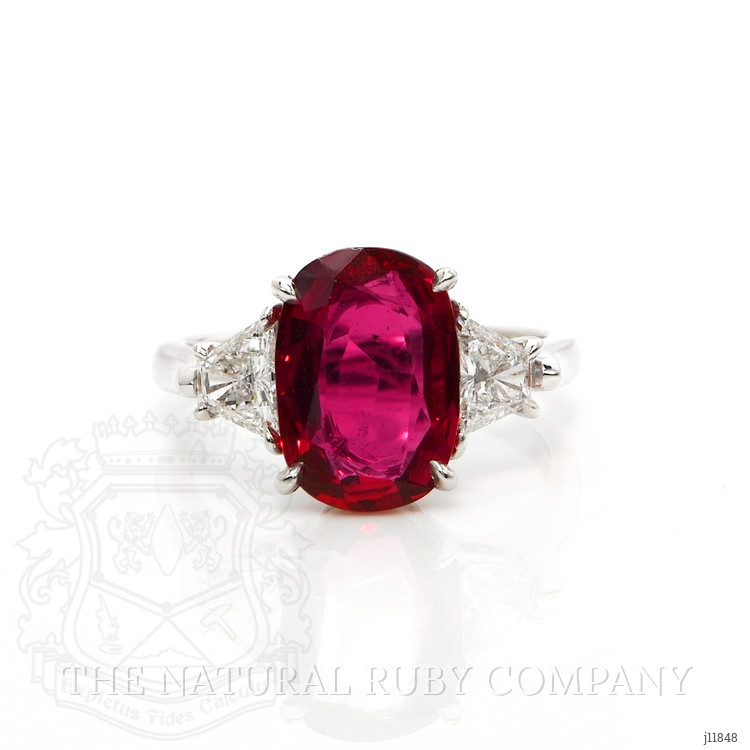 3.78 Ct. Ruby and Natural Diamond Three Stone Ring, Platinum 950